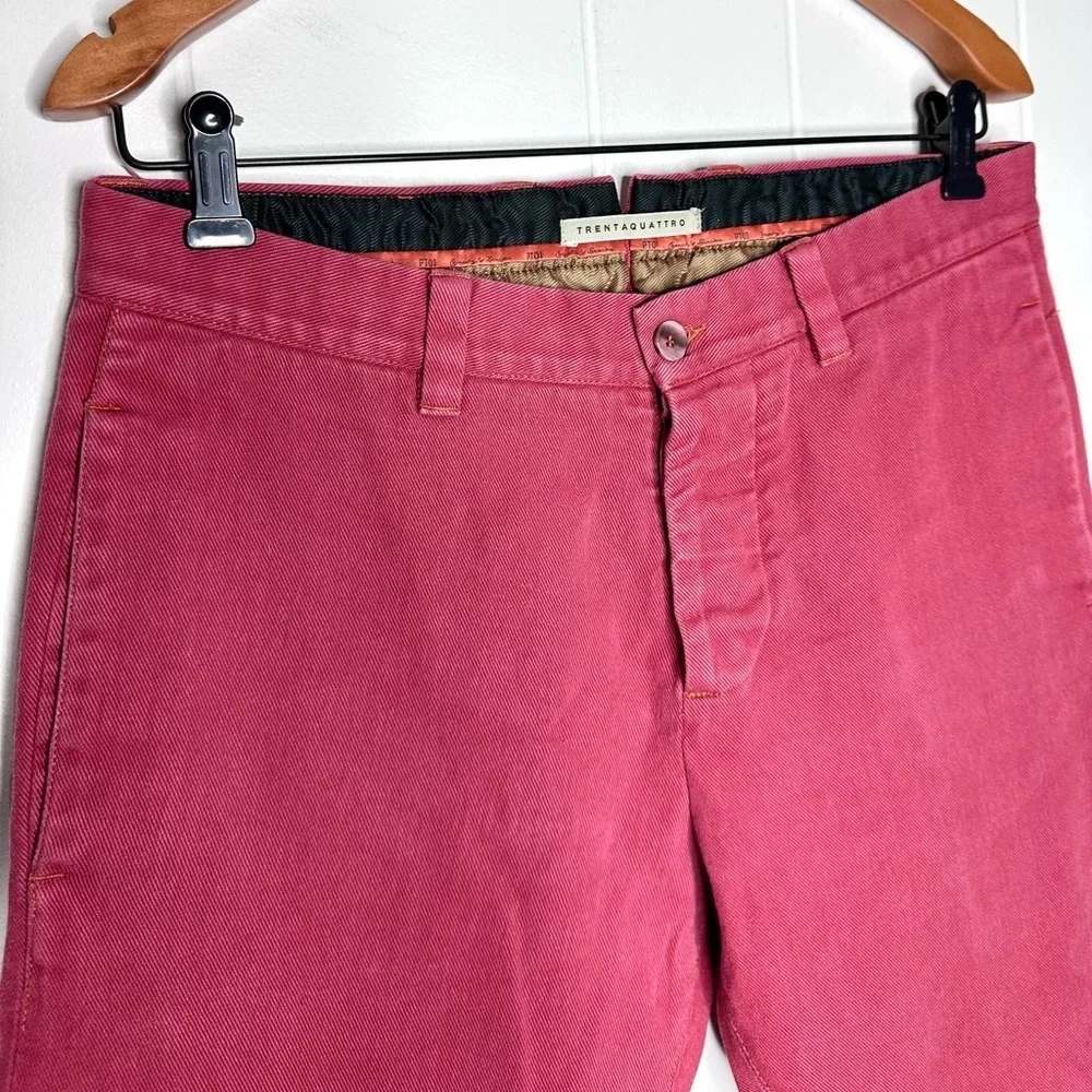 PT01 Carnaby’s Denim Red Pink Trentaquattro Button Fly Chino Pants Trousers - Picture 10 of 12